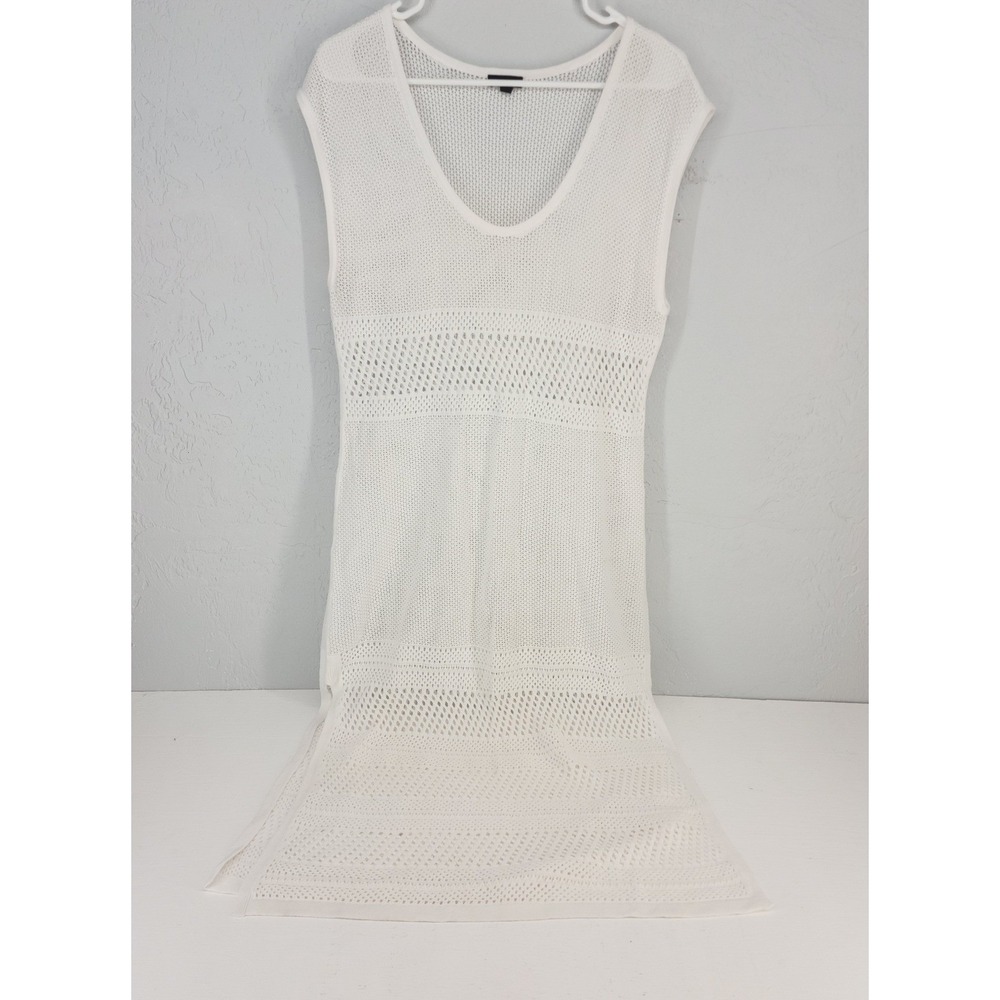 Talbots Medium | White Pointelle Knit Crochet Cotton Beach Cover Up Dress Womens